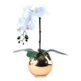 Arranjo De Orquídea Artificial Branca Em Vaso Dourado Jade
