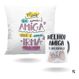 Kit Caneca E Almofada Decorativa Presente Amiga Irmã Natal Cor Branco