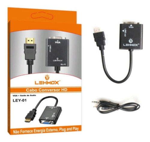 Cabo Adaptador Conversor Hdmi Pra Vga Monitor Saída De Áudio