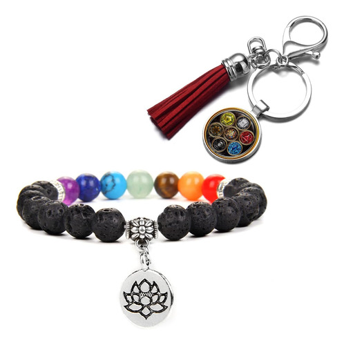 Llavero Con Borla De 7 Chakras A La Moda Con 1 Pulsera De Yo