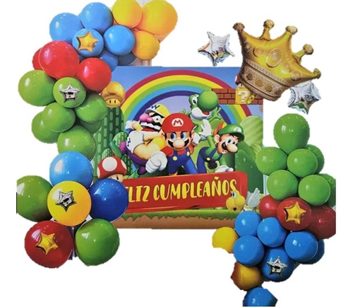 Pack De Globos Decoración Cumpleaños Mario Bros