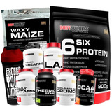 Kit Massa Muscular Whey Protein Waxy Maize Bcaa Creatina