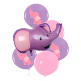 Set 6 Globos Elefante Morado Niña Cumpleaños Decoración