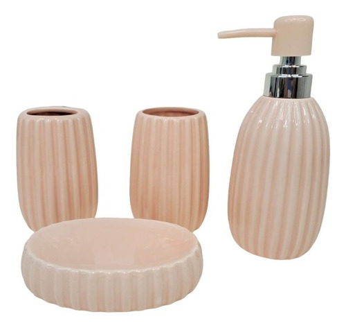 Set X4 Para Baño Ceramica Jabonera Dispenser De Jabon Vaso Color Crema