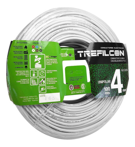 Cable Unipolar 4 Mm X100 Mts Trefilcon Ecanning Multicolor Color De La Cubierta Blanco