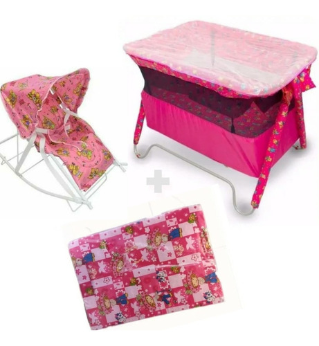 Corral Cuna Bebe 2 Niveles Toldillo +silla Mecedo+colchoneta