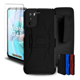 Funda Protector P/ Moto G41, Uso Rudo Clip C/ Mica Cristal