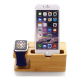 Base Soporte Carga Bamboo Apple Watch iPhone Stand 2 En 1