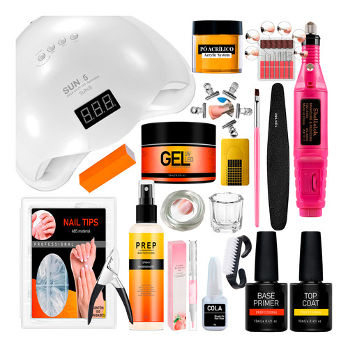 Kit Manicure Unhas Gel Alongamento Cabine 48w Lixa Eletrica