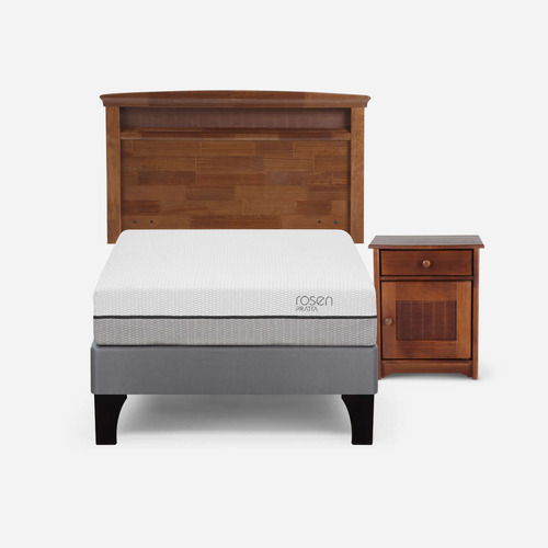 Cama Pratta 1 Plaza Pata Madera + Respaldo + Velador Veneto