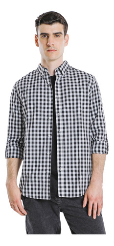 Camisa Manga Larga Cuadros C&a De Hombre