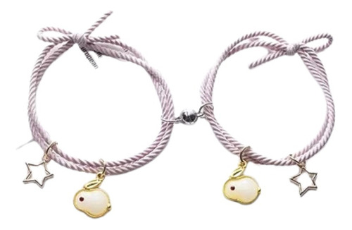 Pulseras Con Iman Amistad Pareja Conejo Rosa 2 En 1