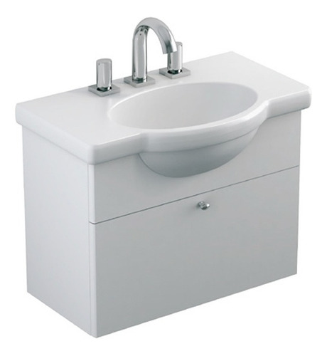 Mueble Para Baño Ferrum Y6v3e De 640mm De Ancho, 485mm De Alto Y 380mm De Profundidad Con Bacha Y Mueble Color Blanco Con Tres Agujeros Para Grifería