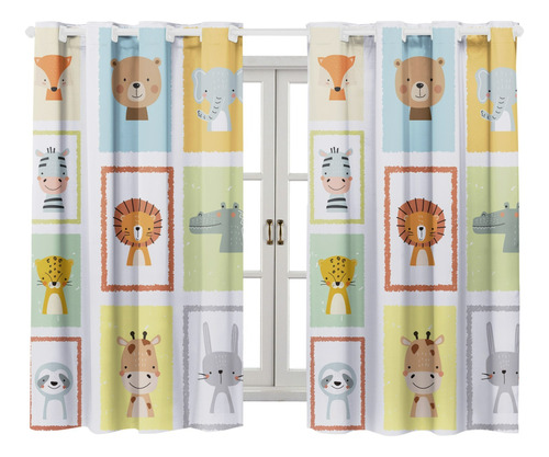 Cortina Estampada Safari Carrinho 200x150 Quarto Infantil 