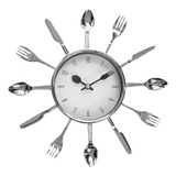 Reloj De Pared De Cocina Con Cubiertos Plata Y Blanco 20 Cms