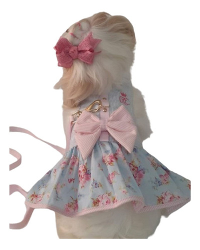 Coleira Peitoral Vestido Com Guia Spitz Yorkshire Shitzu