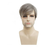 Peluca - Men Short Straight Wig Gray Synthetic Natural Wigs 