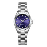 Reloj Mujer Acero Inoxidable Elegante Metal Contra Agua Cx Color De La Correa Azul Marino