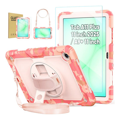 9H Mica + Funda Para Samsung Galaxy Tab A11 Plus(11 Pulgada)2025\u002Fpara Samsung Tab A9 Plus 11 Pulgada 2023 (sm-x230\u002Fx235\u002Fx236\u002Fsm-x210\u002Fx216\u002Fx218) Vidrio Templado + Correa De Hombro Protective Funda Rosa | Meses sin interés