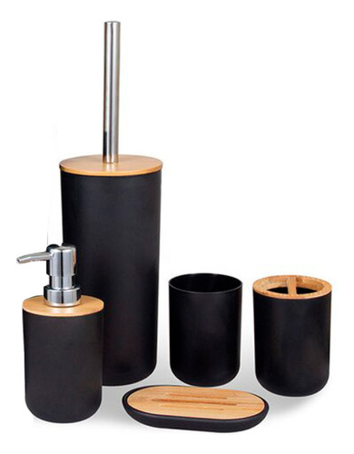 Set Accesorios Baño 5 Unidades Negro Bighouse Mimbral