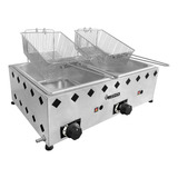 Fritadeira De Inox A Gás 10 Litros 2 Cubas Para Batatas