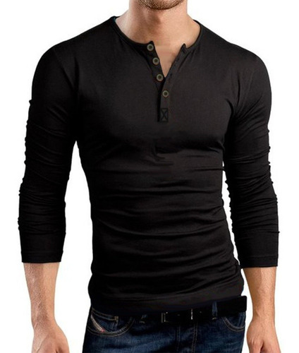 Remera Entallada Slim Fit Tipo Chomba Manga Larga Algodon