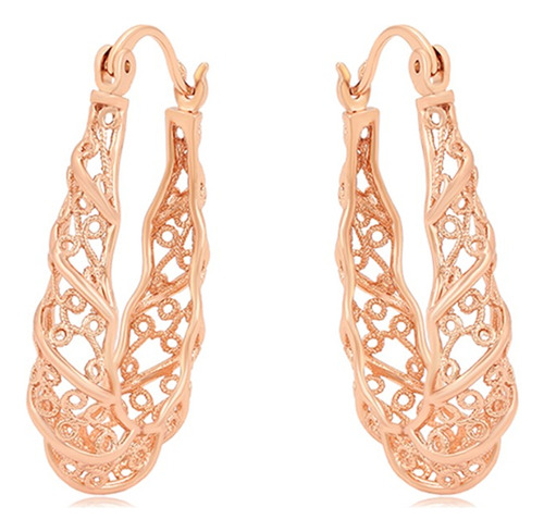 Aretes Oro 18k Rosa Lam Grecas Canasta Arracada Artesanal