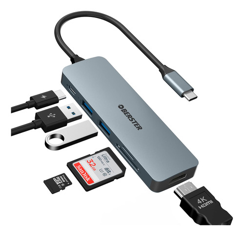 Hub Usb C 4k Hdmi, Adaptador Usb C Multipuerto 6 En 1 Con Sa