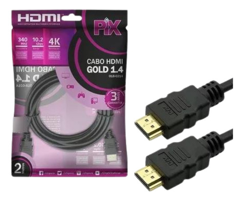 Cabo Hdmi Gold 1.4 4k Ultra Hp 15p 2m Até 48bit  0180214