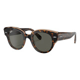 Óculos De Sol Ray-ban Roundabout Standard Armação De Acetato Cor Polished Brown Tortoise, Lente Dark Grey De Cristal Clássica, Haste Tortoise De Acetato - Rb2192