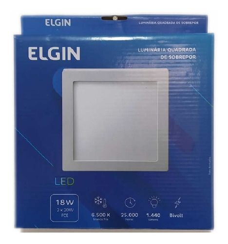 Plafon Led Quadrado Sobrepor 18w 6500k Branco Frio Elgin