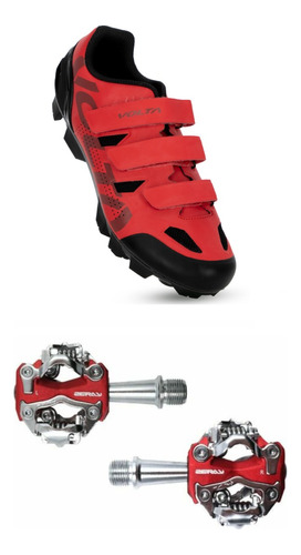 Combo Zapatilla Ciclismo Mtb Volta Con Abrojo + Pedales