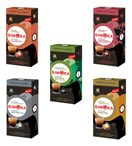 50 Cápsulas De Café Gimoka 5 Sabores Nespresso Aluminio