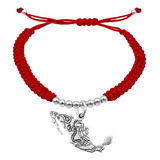 Pulsera Bolitas Mapa Mexico Aguila Plata 925 Roja