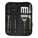 Set Kit Bbq Barbecue Picnic Asado Parrilla 4 Piezas+estuche