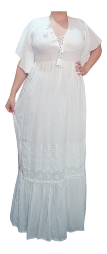 Vestido Blanco Boho Hippie Civil O Playa Talle Unico