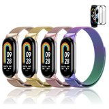 4 Correa Milanis Acero De Reloj + Mica Para Xiaomi Mi Band 8