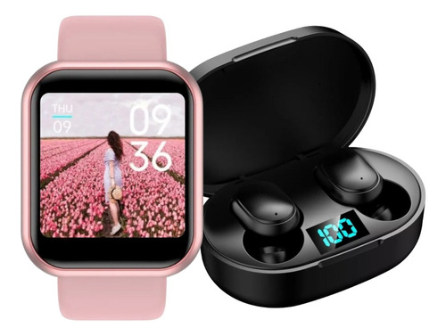 Relógio Smartwhatch  Digital D20 + Fone S/fio E6s Bluetooth Cor Da Pulseira Rosa