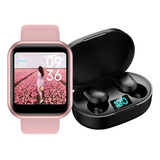 Relógio Smartwhatch  Digital D20 + Fone S/fio E6s Bluetooth Cor Da Pulseira Rosa