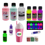 Kit Completo Fazer Slime Colas Neon Especial E Copo Rosa