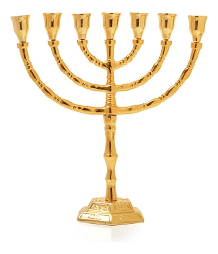 Castiçal Menorah 7 Velas Judaico De Israel Grande Dourado 