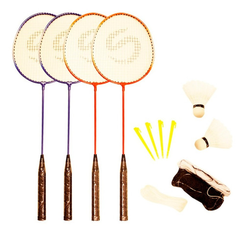 Set Badminton Completo 4 Raquetas + 2 Plumas + Funda + Red 