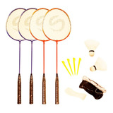 Juego Badminton Kit 4 Raquetas + 2 Plumas + Funda + Red 