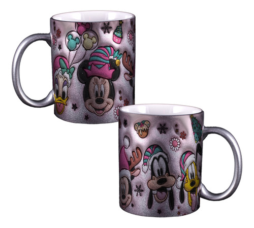 Taza Navideña En 3d Mickey Mouse Personalizada Plateada M428