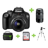 Camara Canon Eos 4000d-t100+18-55+75-300+32gb+bolso+tripode