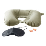 Almohada De Cuello Para Viaje + Antifaz Y Tapones Kit Viaje