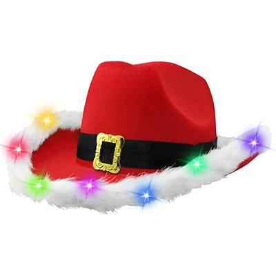 Sombrero Vaquero Navideño Con Plumas Esponjosas 1