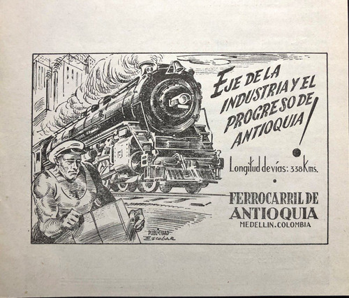 Ferrocarril De Antioquia Antiguo Aviso Publicitario De 1946