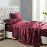 Lanest Housing Silk Satin Sheets, 4-piece Queen Size Satin B