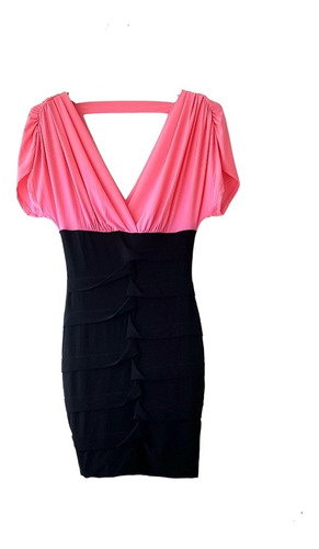 Vestido Lycra, Fiesta/casual, Drapeado,negro/fucsia, Talla S